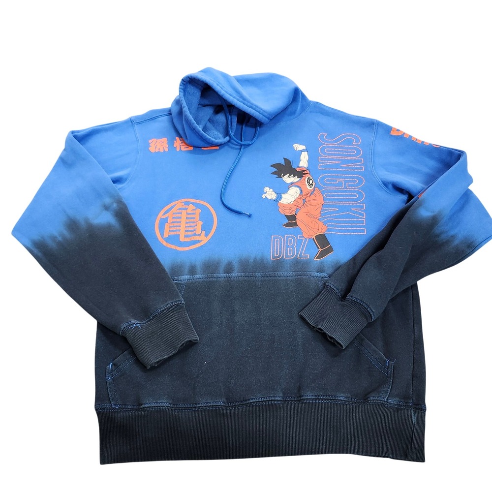 Dragon Ball Z Hoodie Mens S Son Goku Blue Black Ombre Dip Dye DBZ EUC